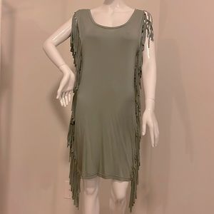 Olive/grey tank dress with side fringe. S